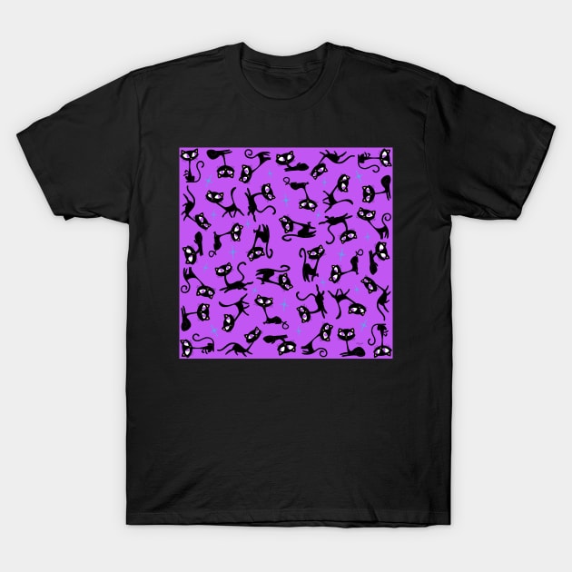 Retro Sassy Tiki Cats with Sparkles (grape version) T-Shirt by ErinKantBarnard